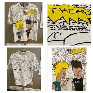 Vintage 1993 Beavis and Butt-Head T-shirt MTV] 1993 All Overprint.